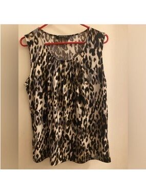 Kasper Leopard Print Sleeveless Top - Black & Brown- Sz Medium